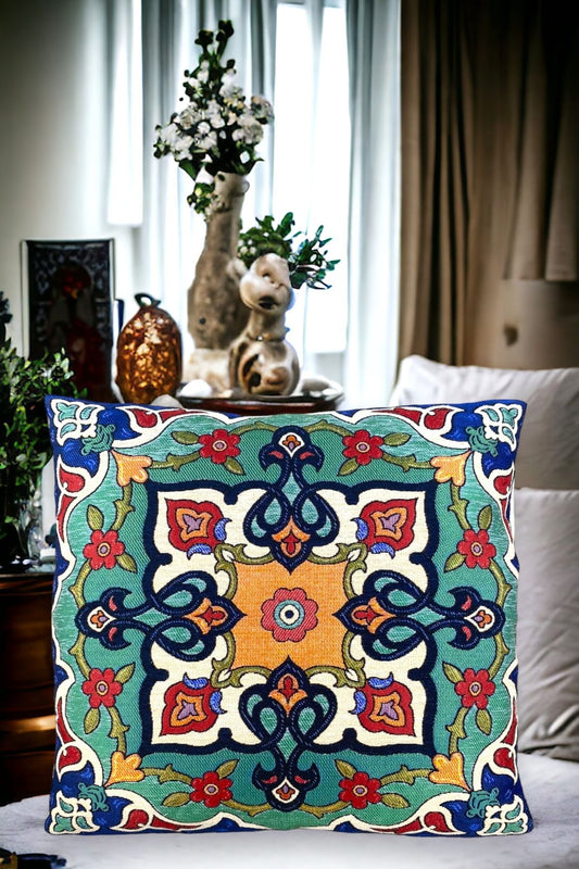 Jacquard Tapestry Panel Woven Green Mandala Decorative Cushion / Pillow Case