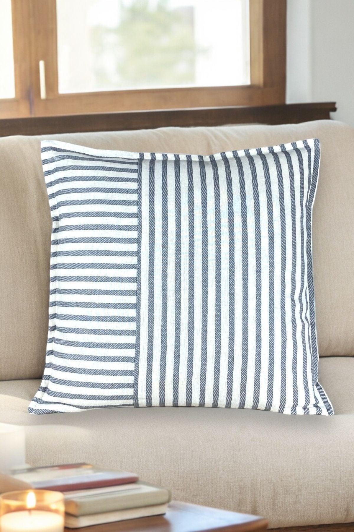 Modern Gray Striped Cotton Decorative Single Pillow / Cushion Cover