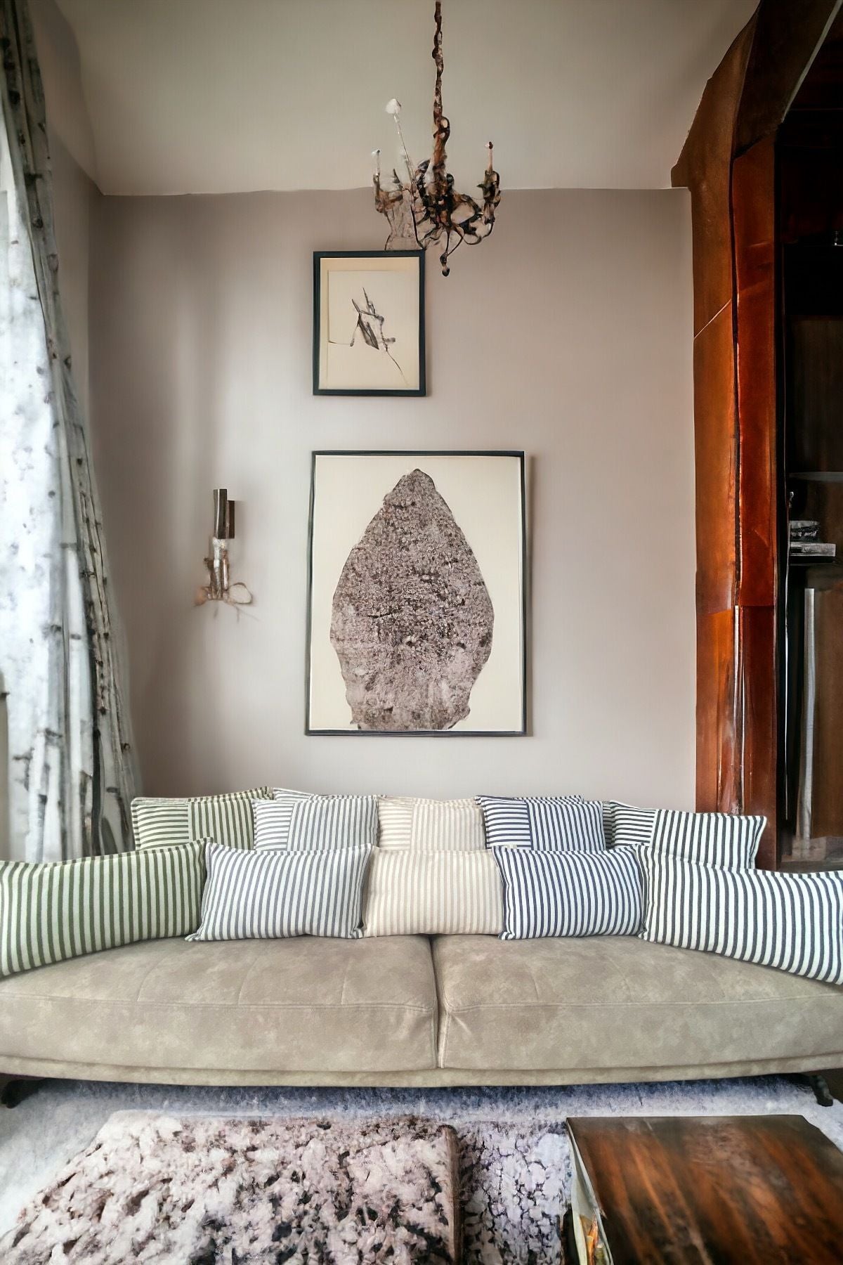 Gri Çizgili Pamuklu Dekoratif 30x50 Cm Ve 45x45 Cm 4'lü Set Yastık / Kırlent Kılıfı - 2 Çift
