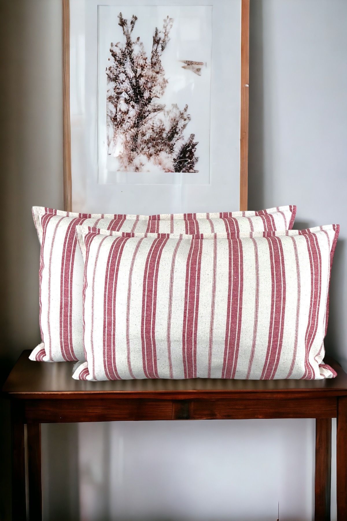Cotton Modern Decorative Red Striped 2-Piece Cushion / Pillow Case