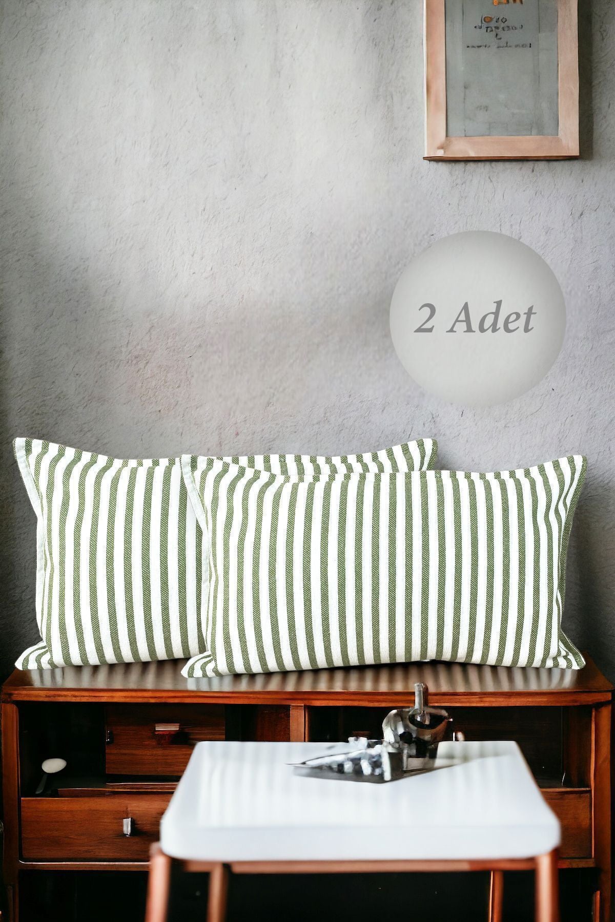 Modern 2-Piece Green Striped Cotton Decorative 30x50 Cm Pillow/Cushion Cover
