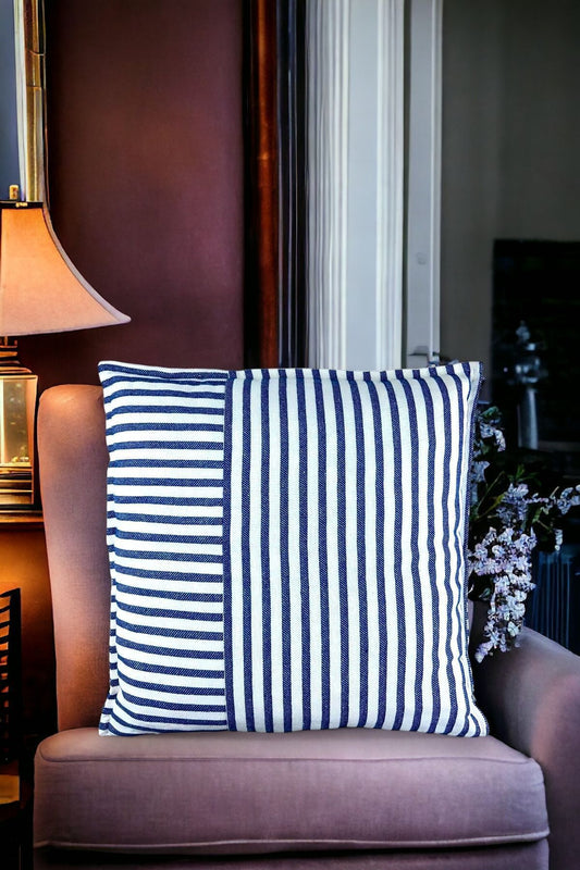 Modern Navy Blue Striped Cotton Decorative Single Pillow / Cushion Cover