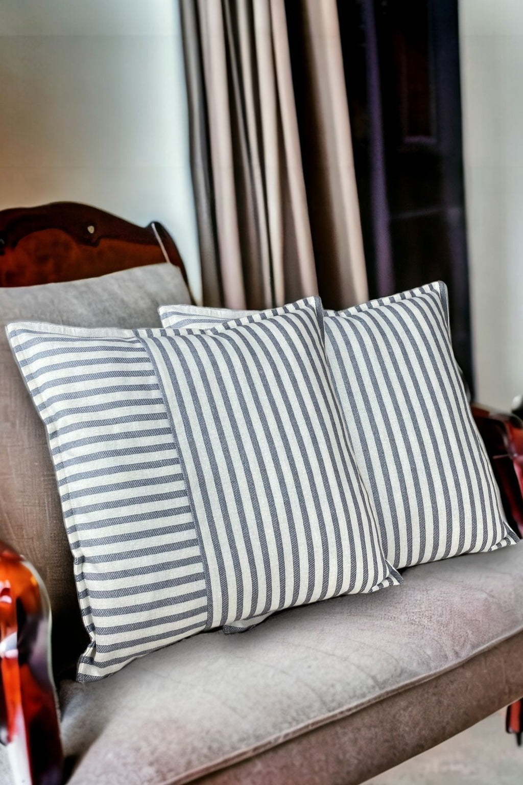 çizgili gri kırlent kılıfı 45x45