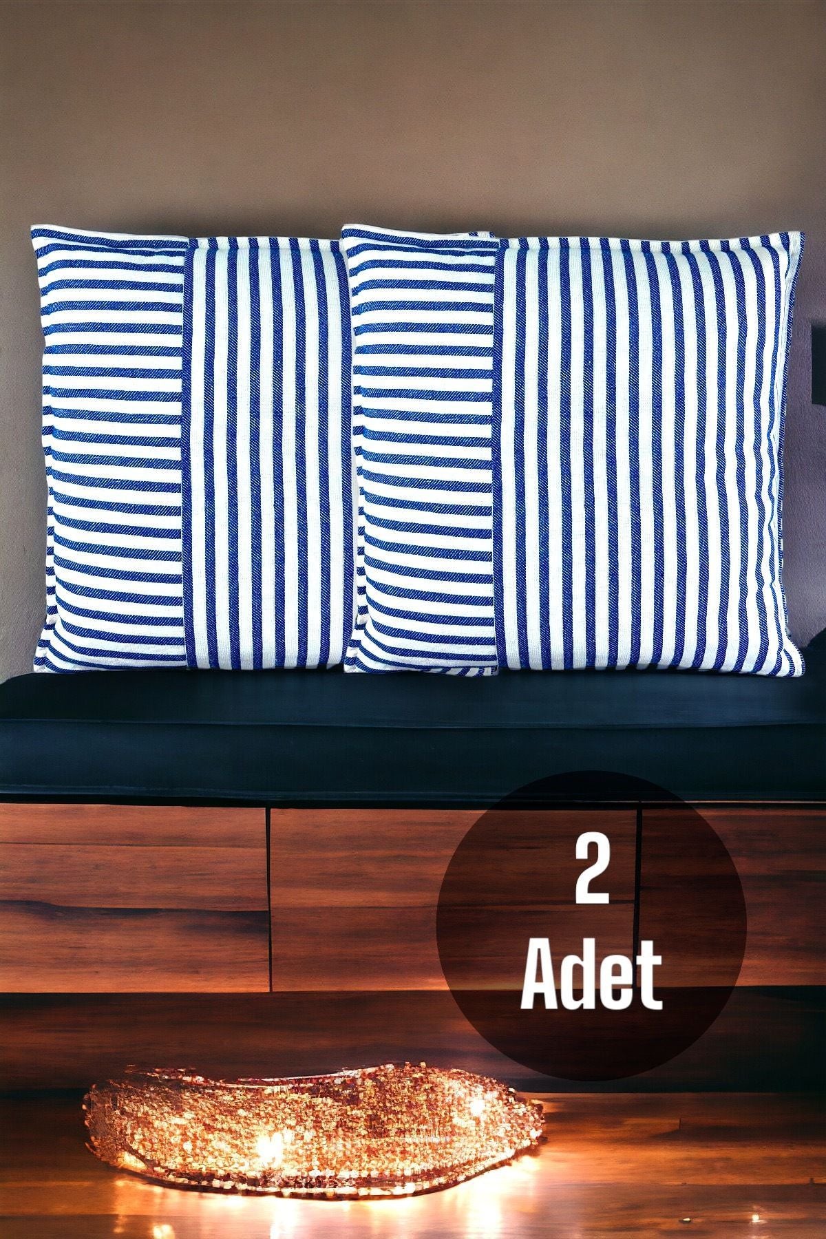 Modern 2-Piece Navy Blue Striped Cotton Decorative Pillow / Cushion Cover