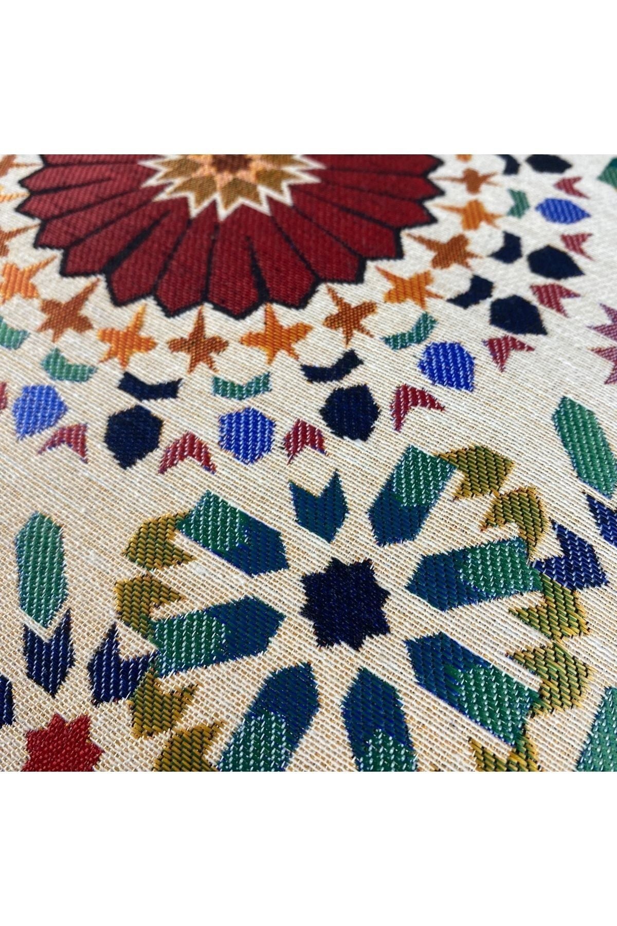 Jakarlı Goblen Pano Dokuma Yeşil Mandala Dekoratif Kırlent / Yastık Kılıfı