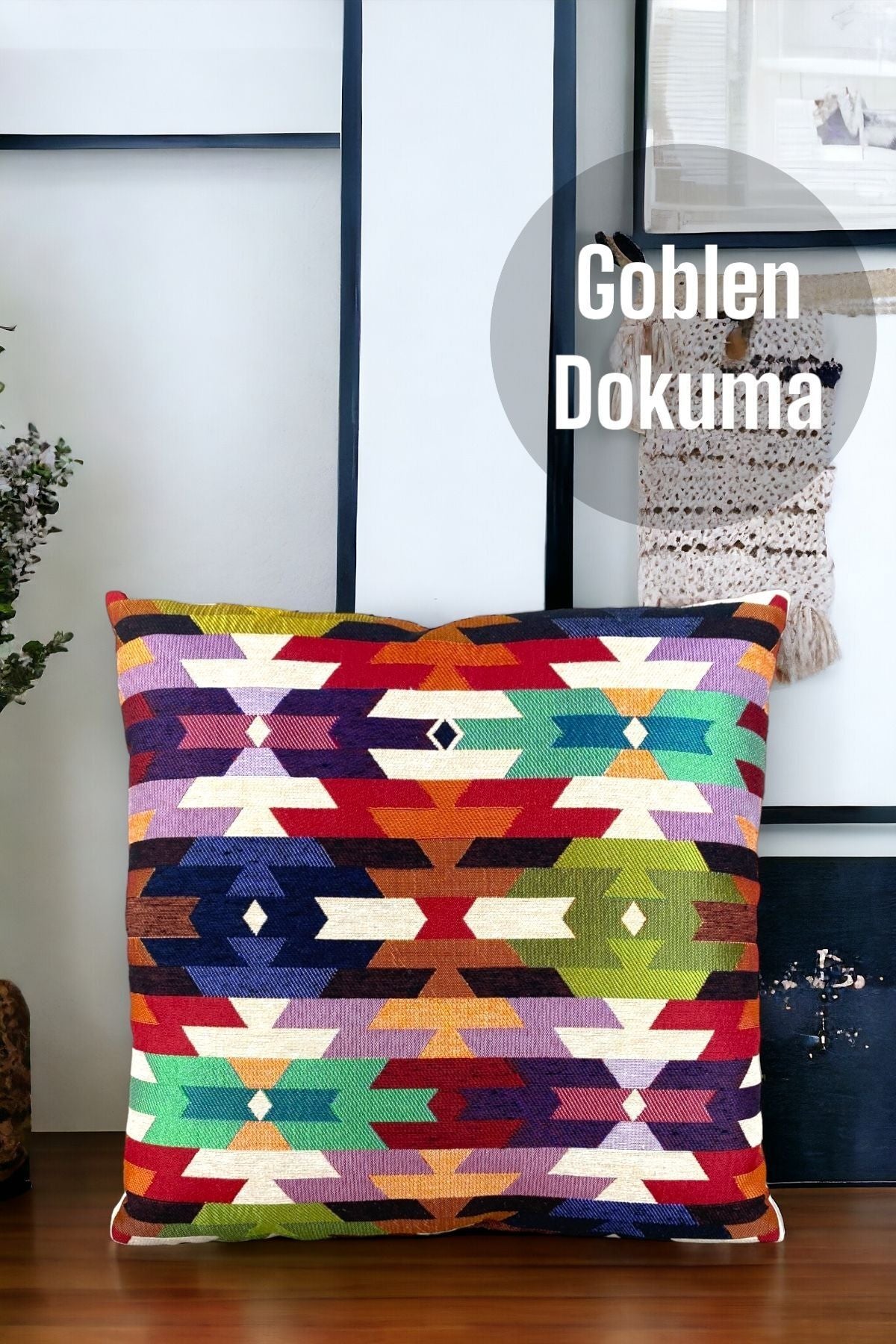 Goblen Dokuma Pamuklu Dekoratif Kırlent/yastık Kılıfı