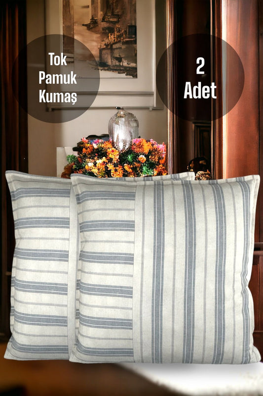 Cotton Modern Gray Striped Decorative 2-Piece Cushion / Pillow Case