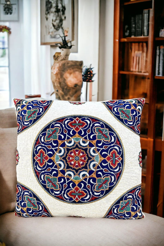 Jacquard Tapestry Panel Woven Green Mandala Decorative Cushion / Pillow Case