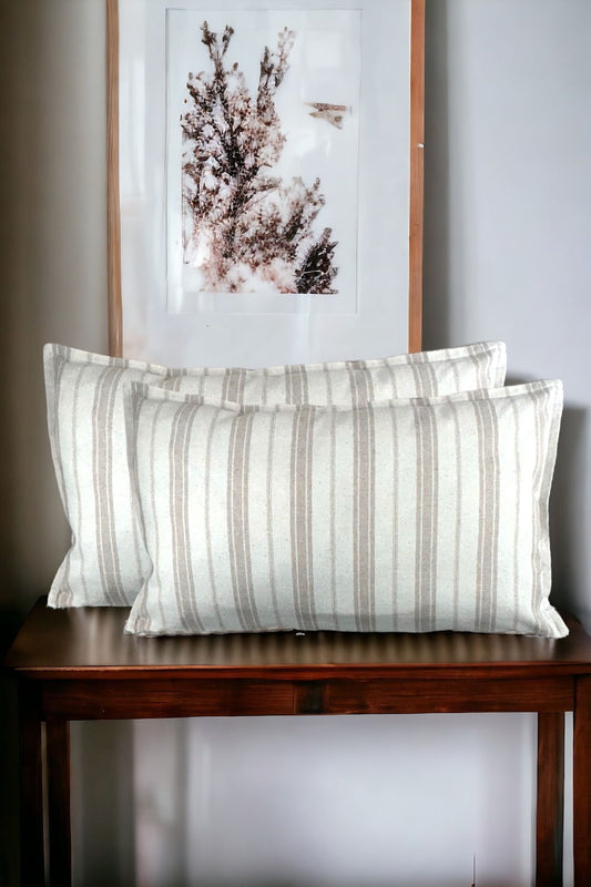 Cotton Modern 30x50 Decorative Coffee Striped 2-Piece Cushion / Pillow Case