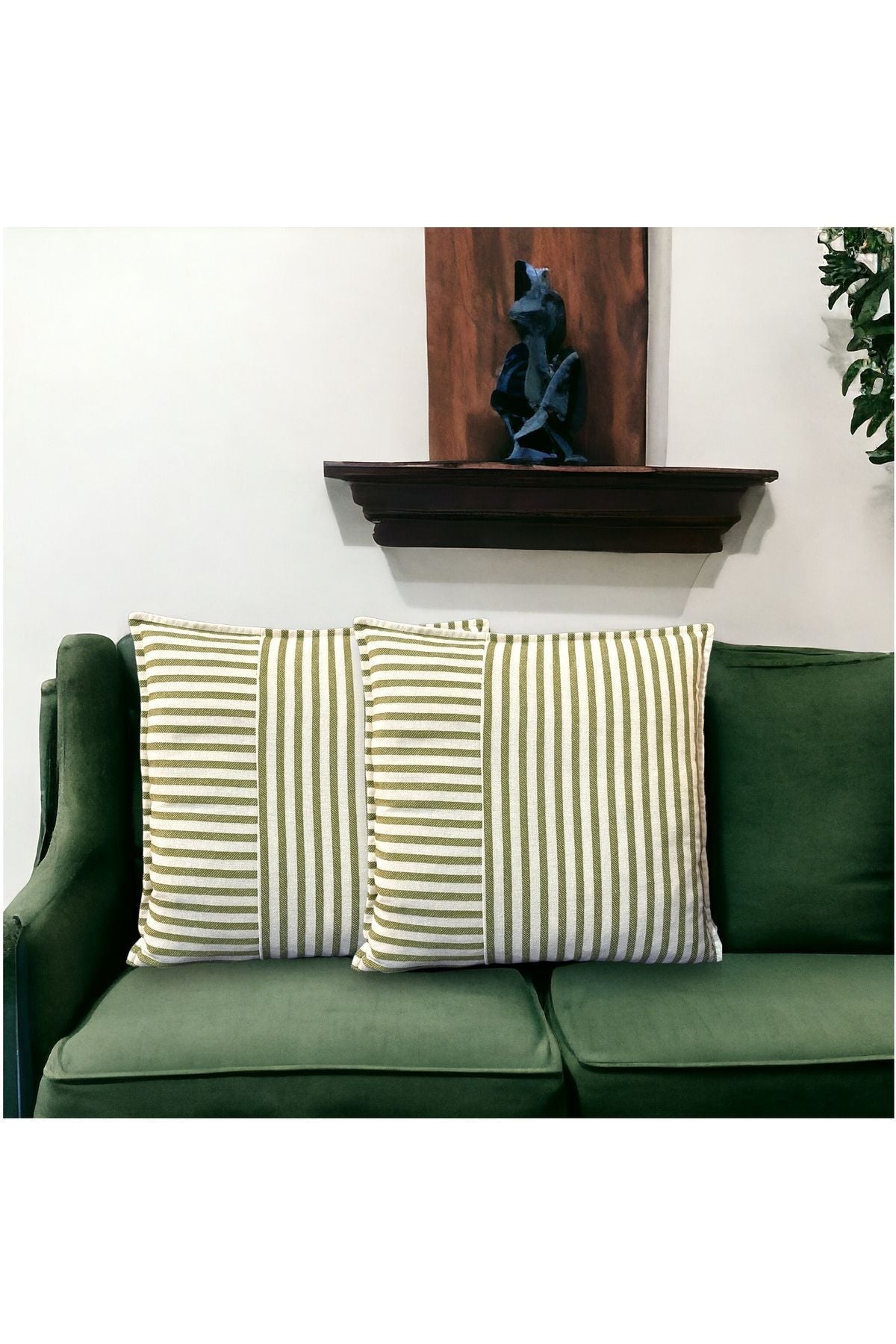 Modern 2-Piece Green Striped Cotton Decorative Pillow / Cushion Cover