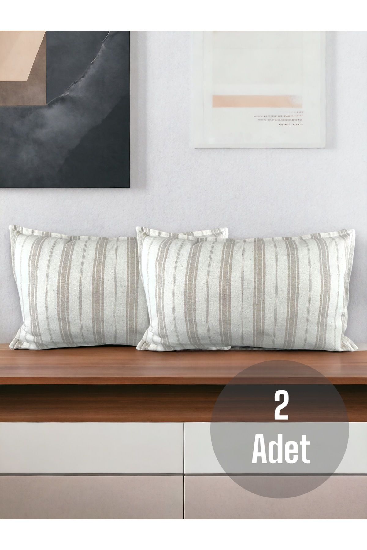 Cotton Modern Brown Striped Decorative 2-Piece Cushion / Pillow Case