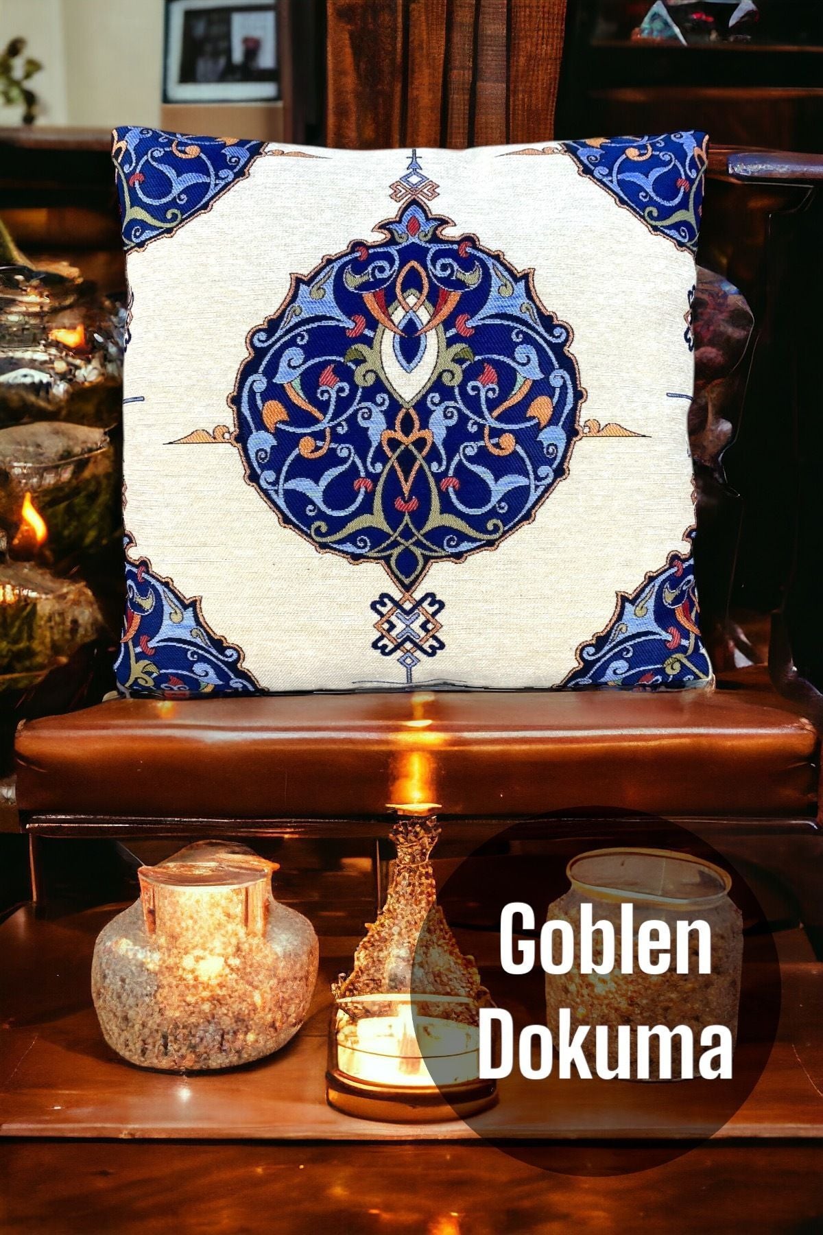 Goblen Dokuma Pamuklu Dekoratif Osmanlı Kırlent / Yastık Kılıfı