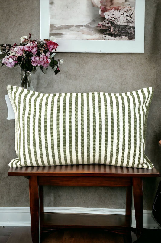 Modern Green Striped Cotton Decorative 30x50 Cm Single Pillow / Cushion Cover