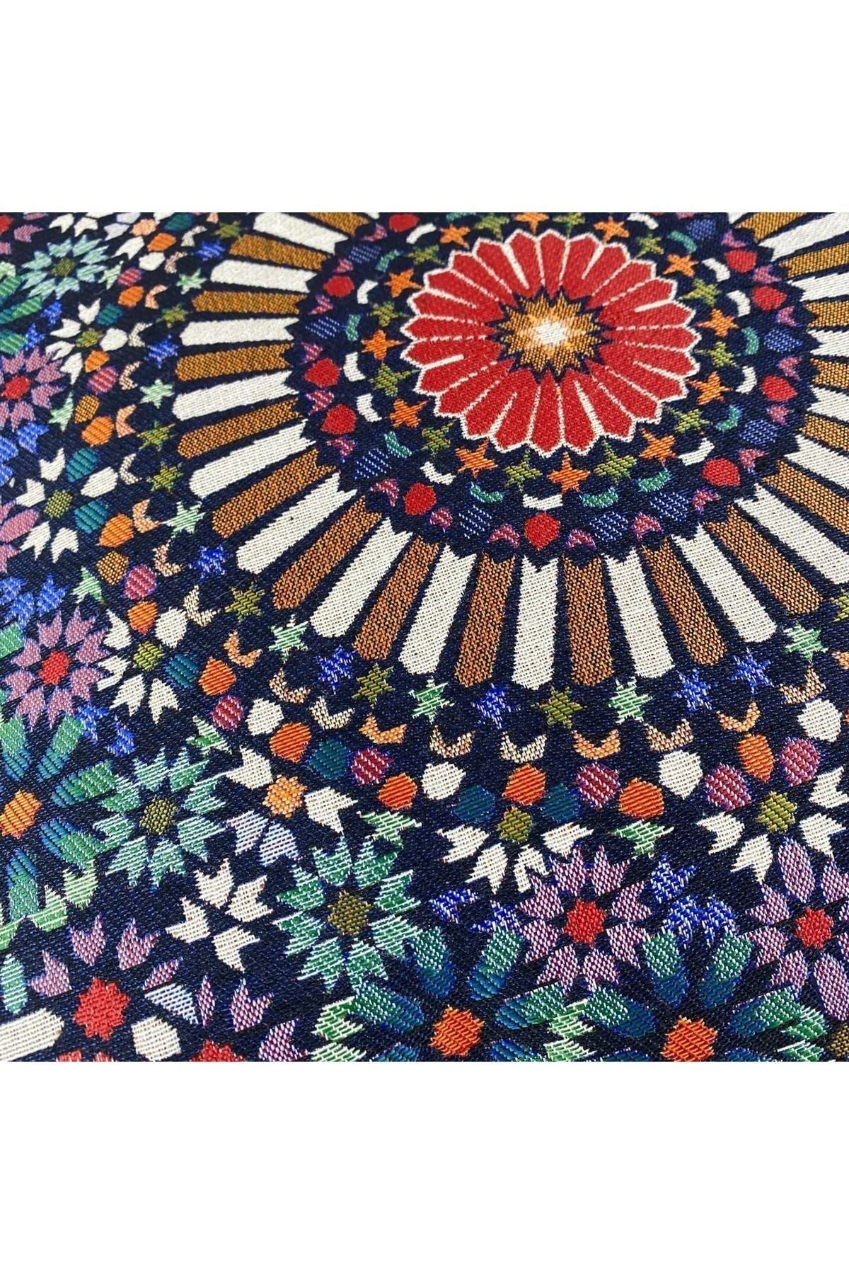Jakarlı Goblen Pano Dokuma Yeşil Mandala Dekoratif Kırlent / Yastık Kılıfı