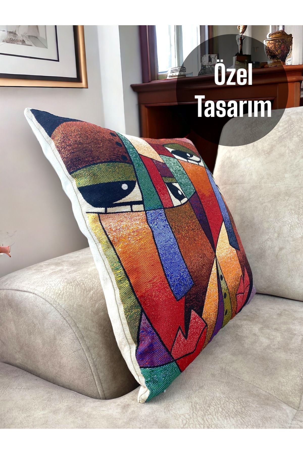 Goblen Dokuma Picasso Pamuklu Kırlent Kılıfı