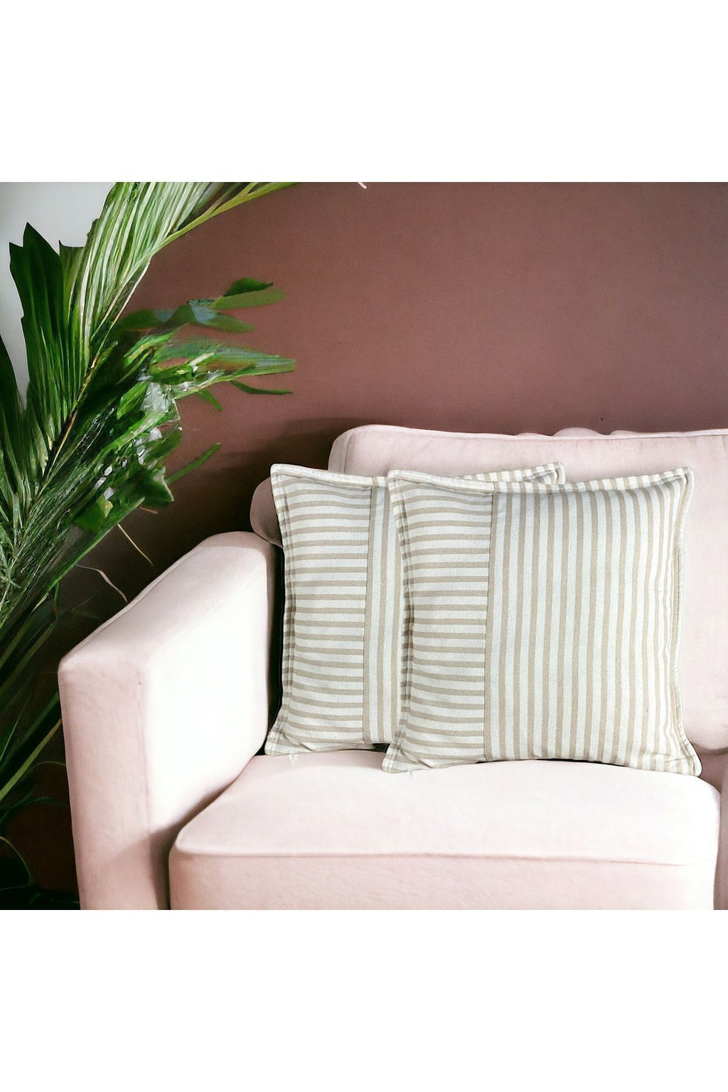 Modern 2-Piece Coffee Striped Cotton Decorative Pillow / Cushion Cover