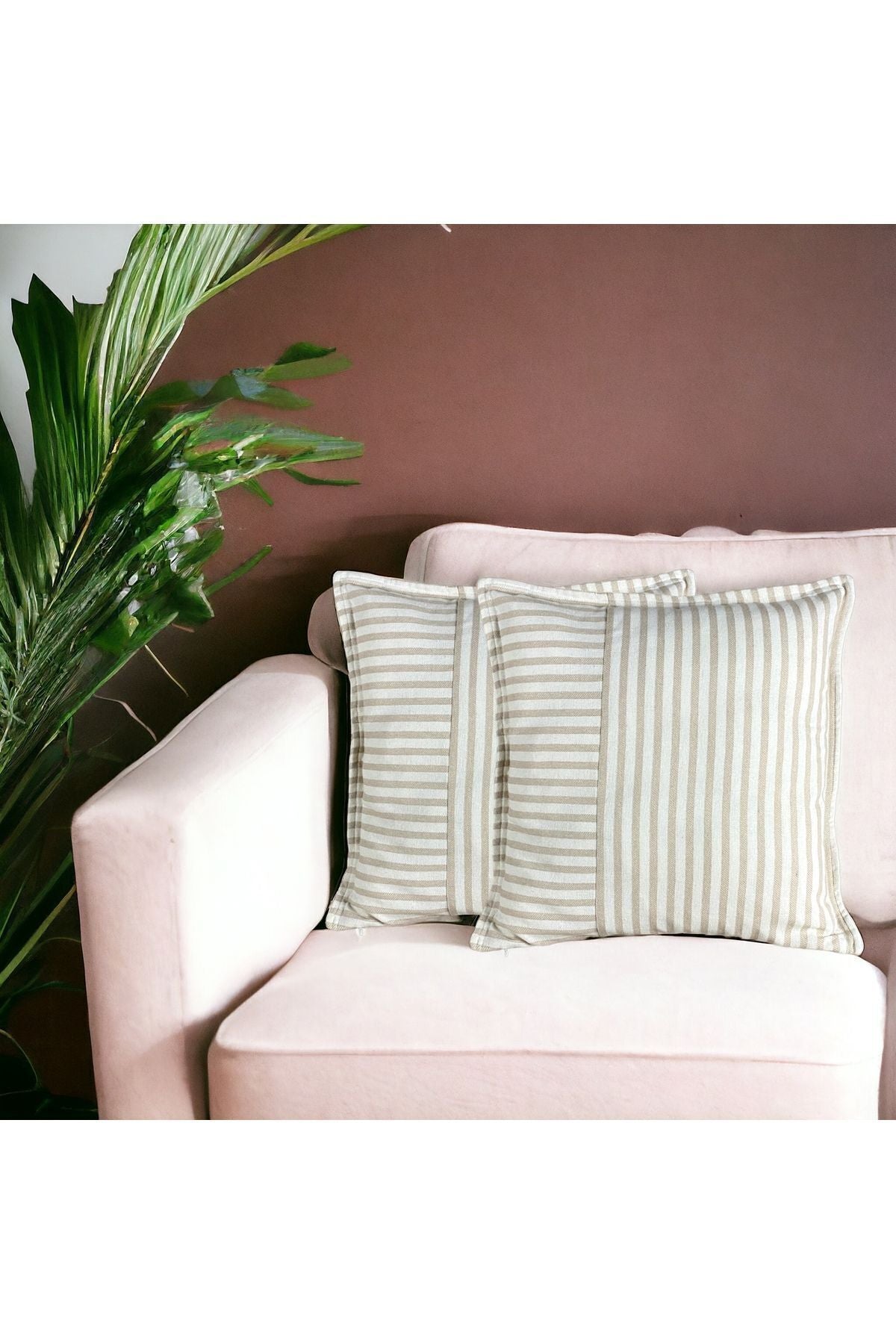 Modern 2-Piece Coffee Striped Cotton Decorative Pillow / Cushion Cover