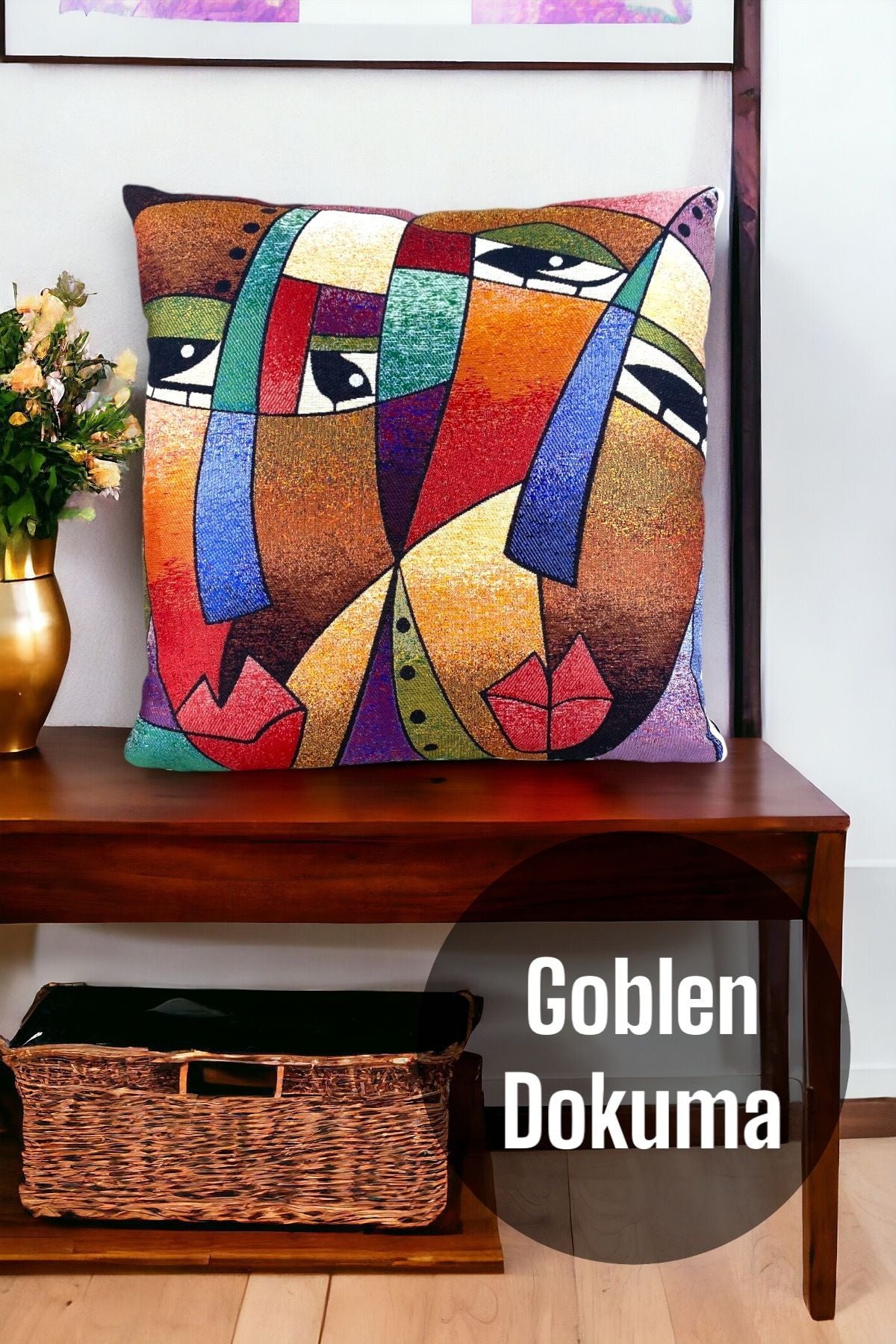 Goblen Dokuma Picasso Pamuklu Kırlent Kılıfı