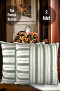 Cotton Modern Green Striped Decorative 2-Piece Cushion / Pillow Case