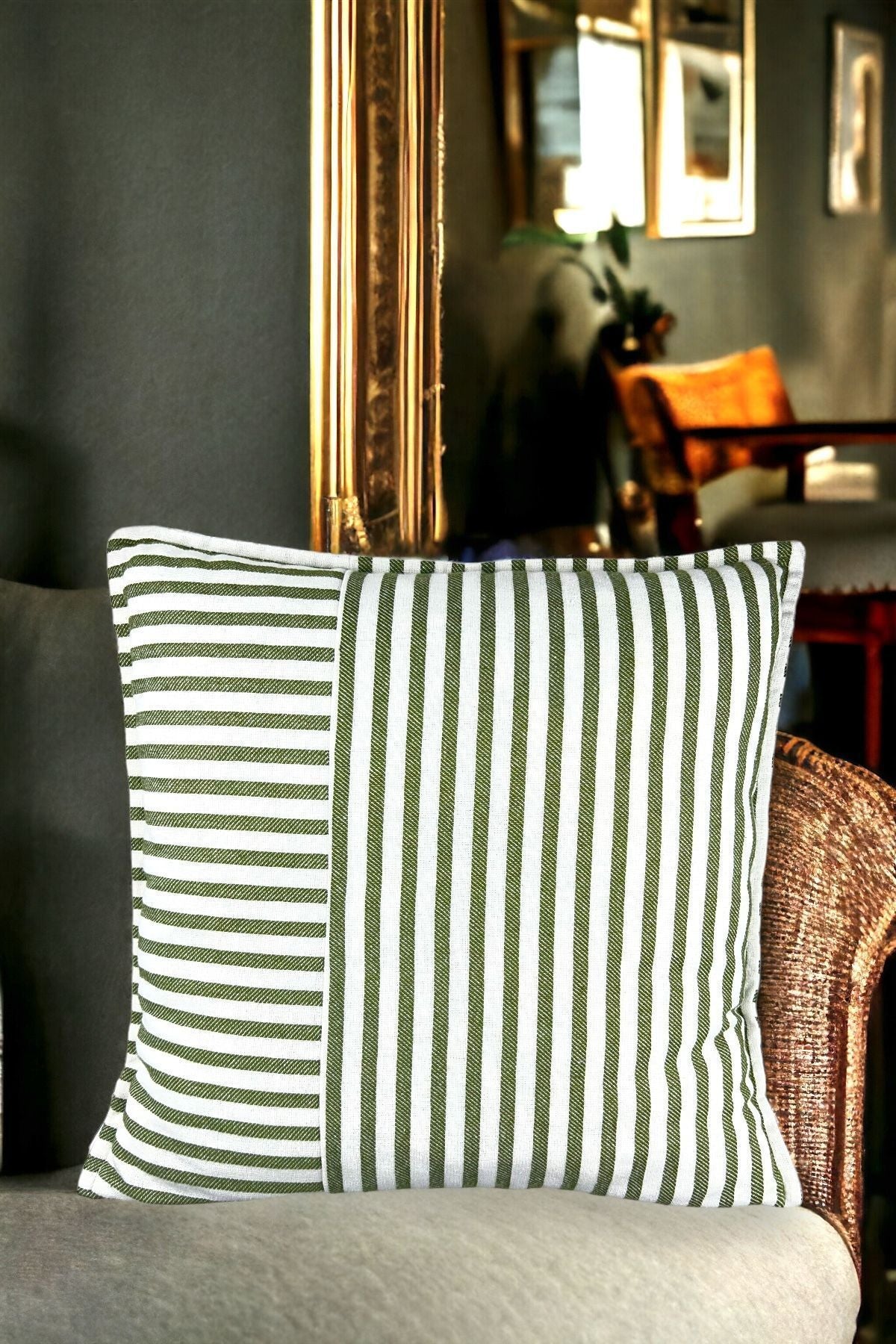 Modern Striped Cotton Decorative Single Pillow / Cushion Cover