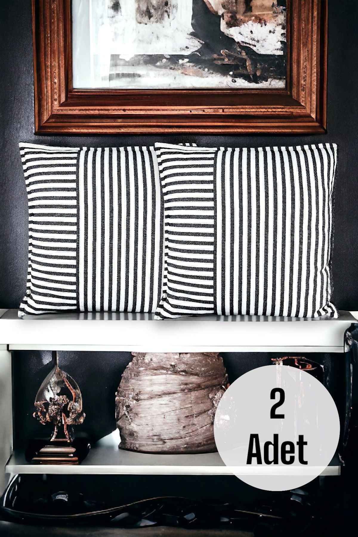 Modern 2-Piece Black Striped Cotton Decorative Pillow / Cushion Cover