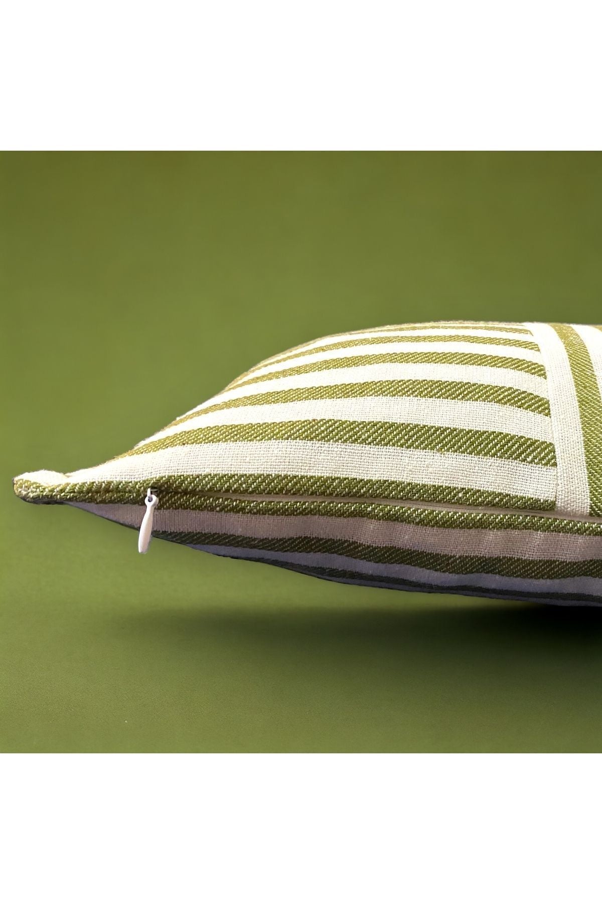 Modern 2-Piece Green Striped Cotton Decorative Pillow / Cushion Cover