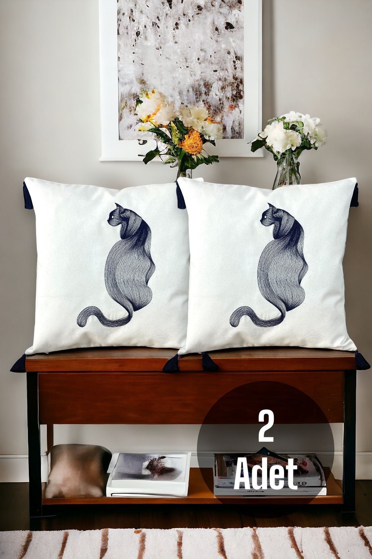 Embroidered Tasseled Cotton Decorative 2-Piece Cushion / Pillow Case