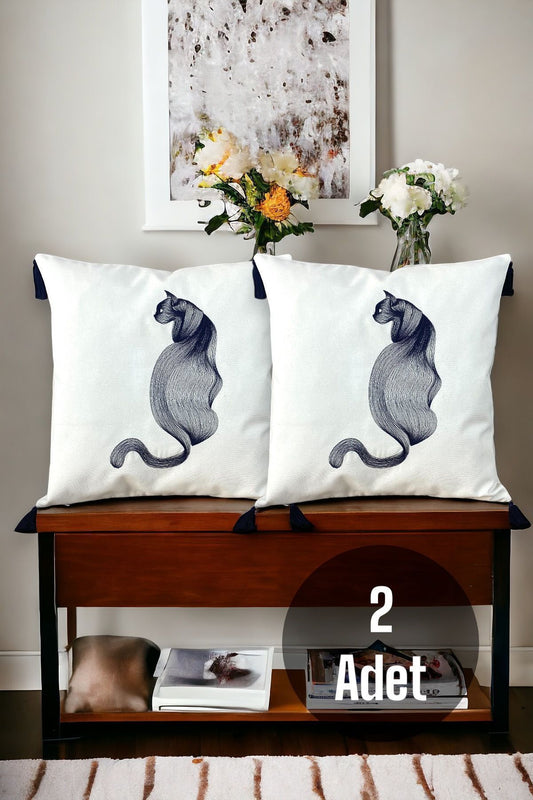 Embroidered Tasseled Cotton Decorative 2-Piece Cushion / Pillow Case