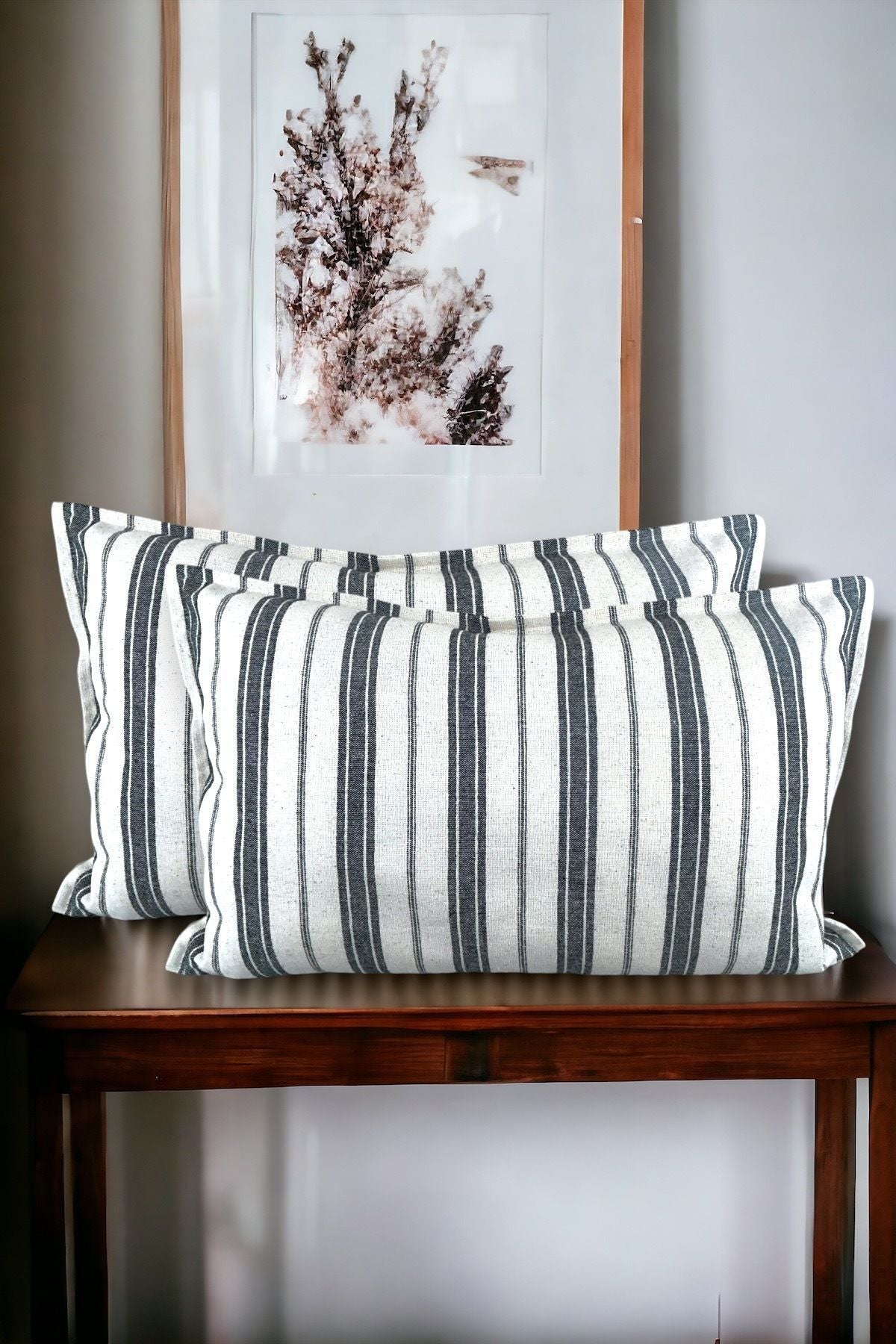 Cotton Modern Decorative Black Striped 2-Piece Cushion / Pillow Case
