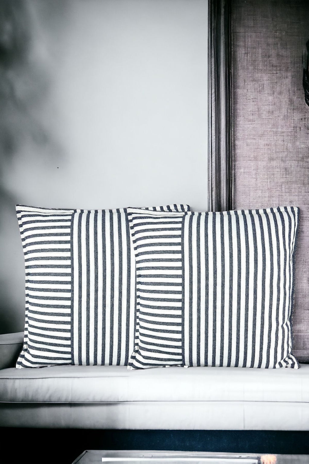 Modern 2-Piece Black Striped Cotton Decorative Pillow / Cushion Cover