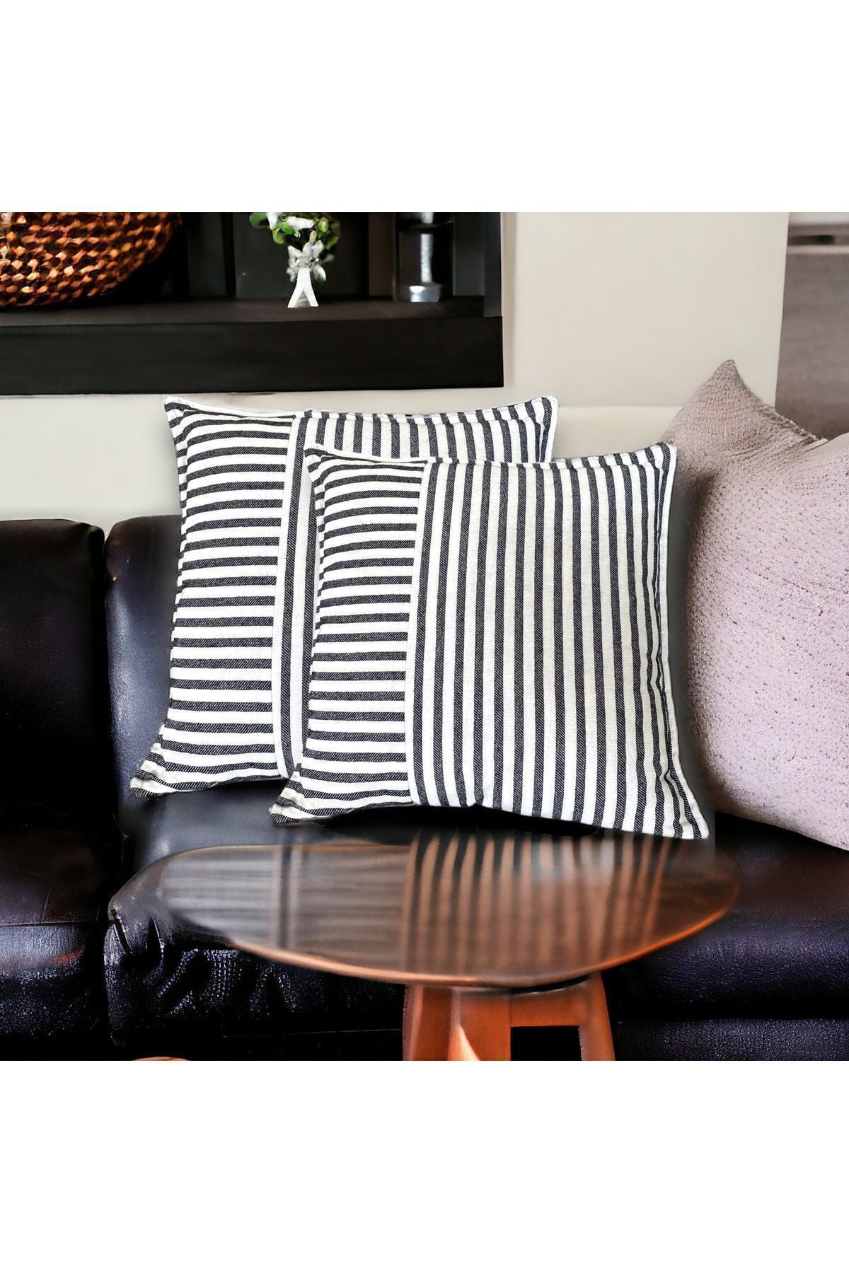 Modern 2-Piece Black Striped Cotton Decorative Pillow / Cushion Cover