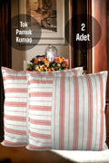 Cotton Modern Coral Striped Decorative 2-Piece Cushion / Pillow Case
