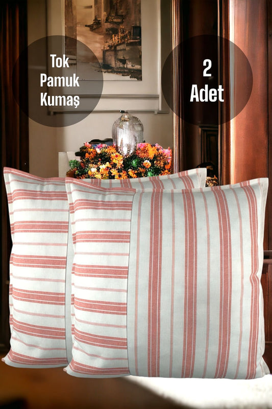 Cotton Modern Coral Striped Decorative 2-Piece Cushion / Pillow Case