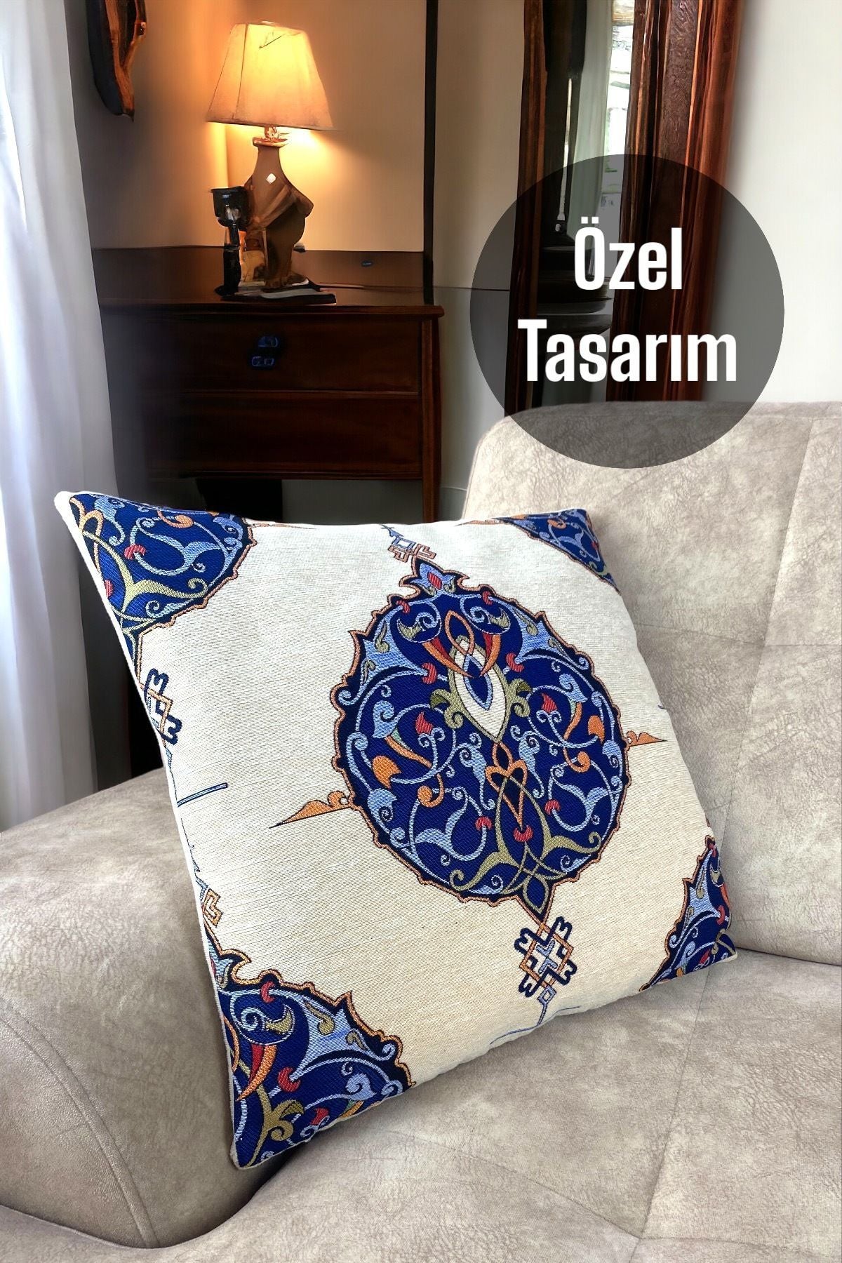 Goblen Dokuma Pamuklu Dekoratif Osmanlı Kırlent / Yastık Kılıfı
