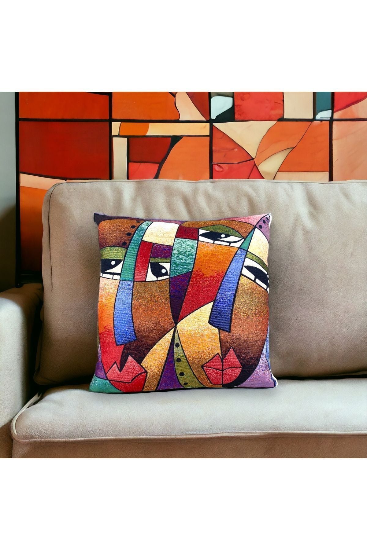 Goblen Dokuma Picasso Pamuklu Kırlent Kılıfı