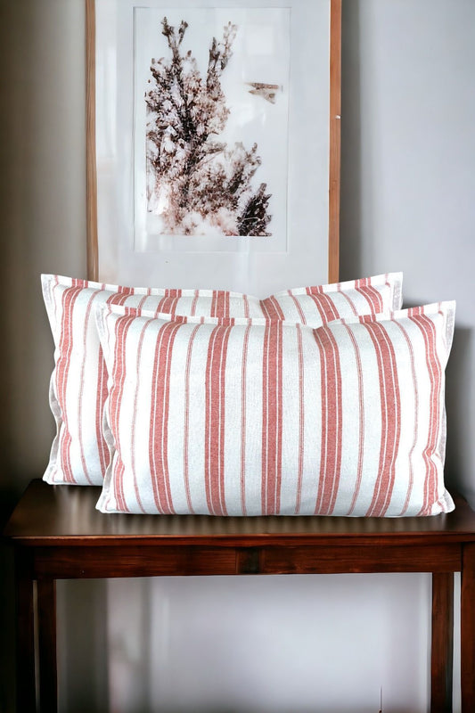 Cotton Modern 2-piece 30x50 Decorative Orange Striped Cushion / Pillow Case