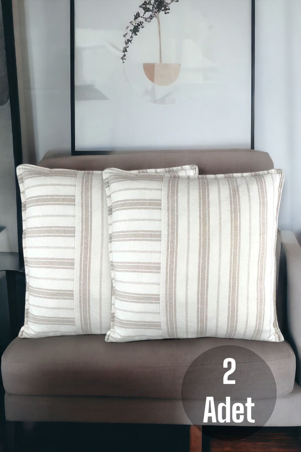 Cotton Modern Brown Striped Decorative 2-Piece Cushion / Pillow Case