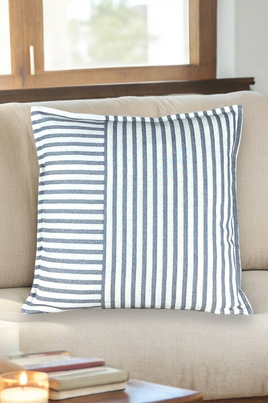 Modern Gray Striped Cotton Decorative Single Pillow / Cushion Cover