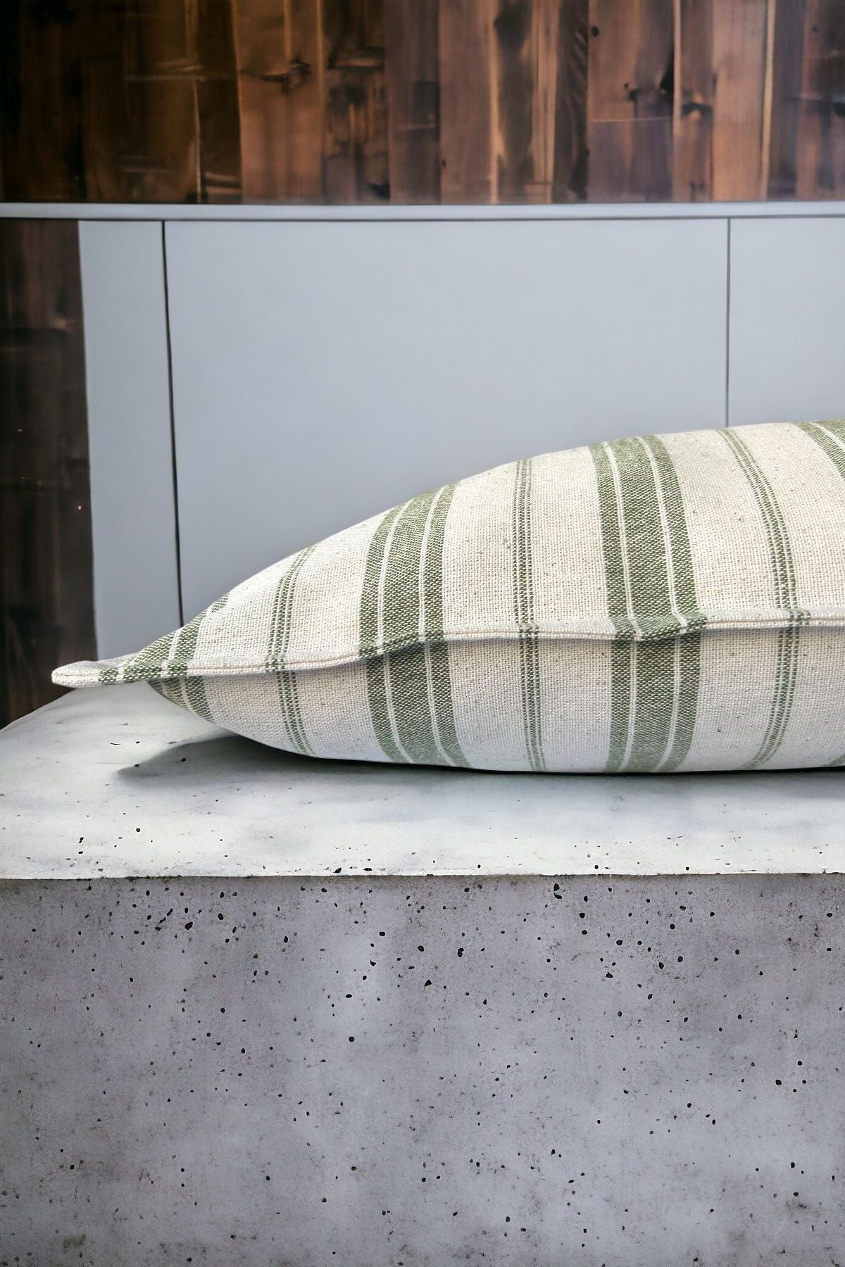 Cotton Modern Green Striped Decorative 2-Piece Cushion / Pillow Case