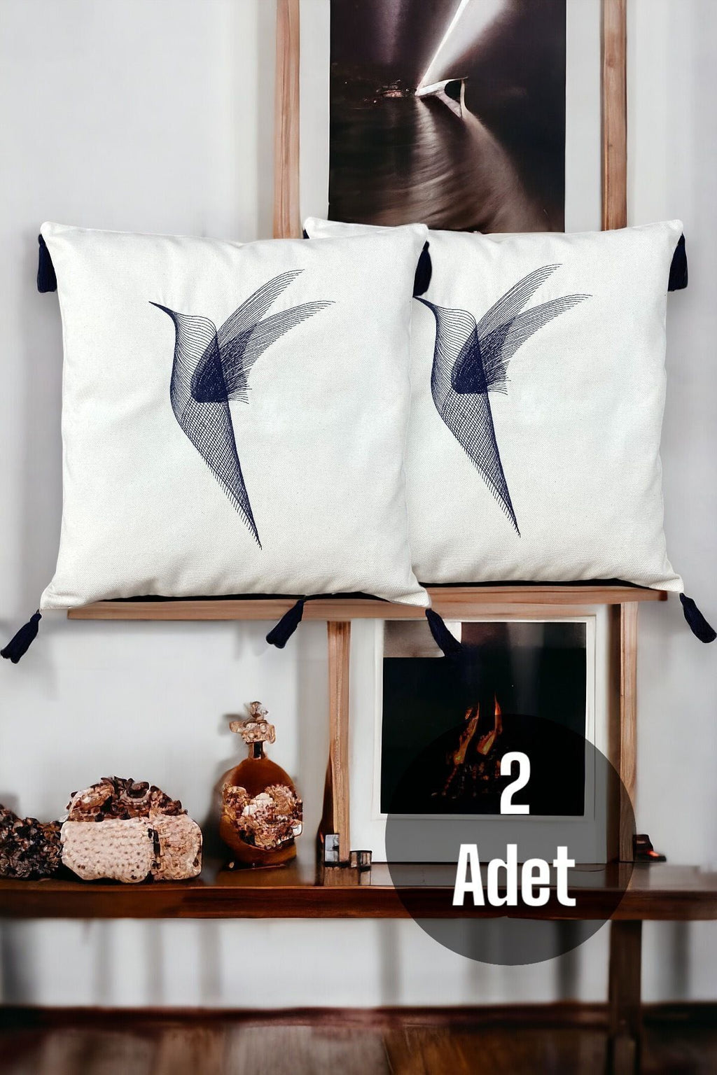 Embroidered Tasseled Cotton Decorative 2-Piece Cushion / Pillow Case