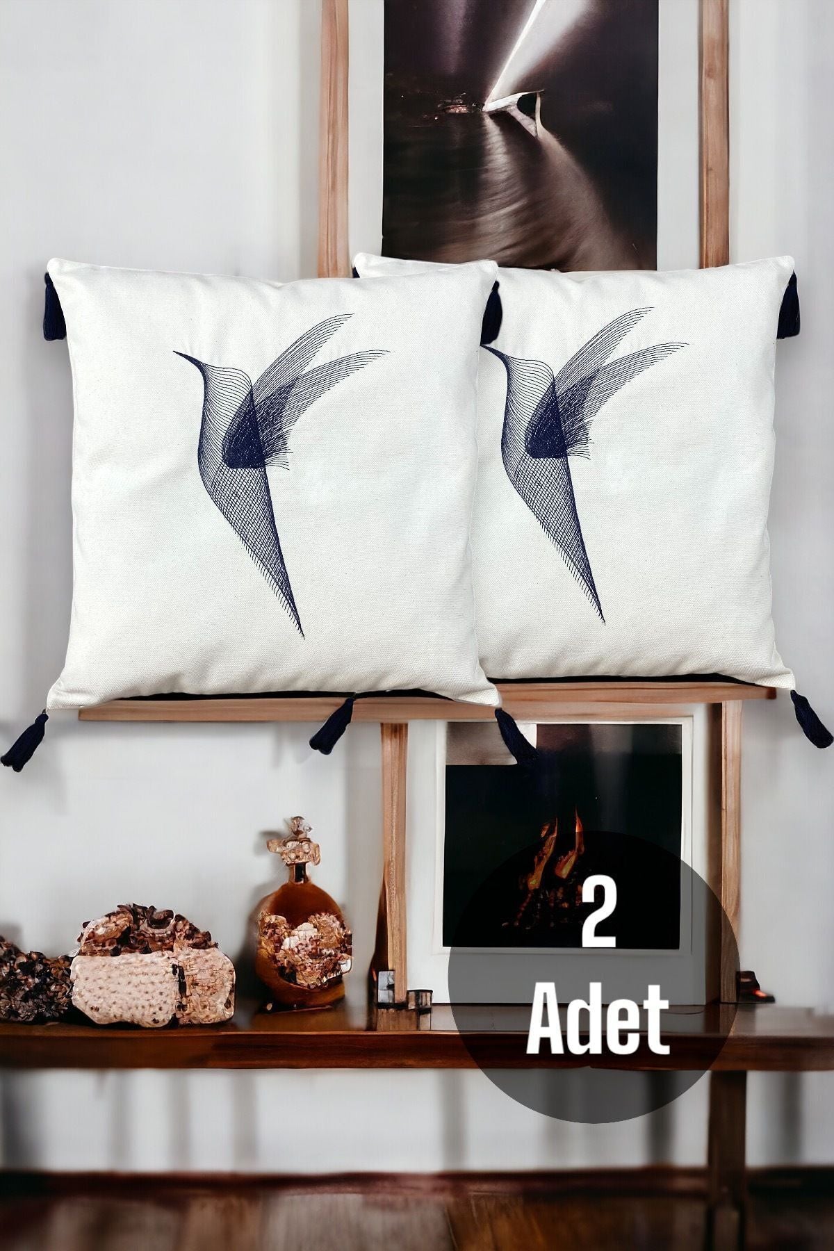 Embroidered Tasseled Cotton Decorative 2-Piece Cushion / Pillow Case