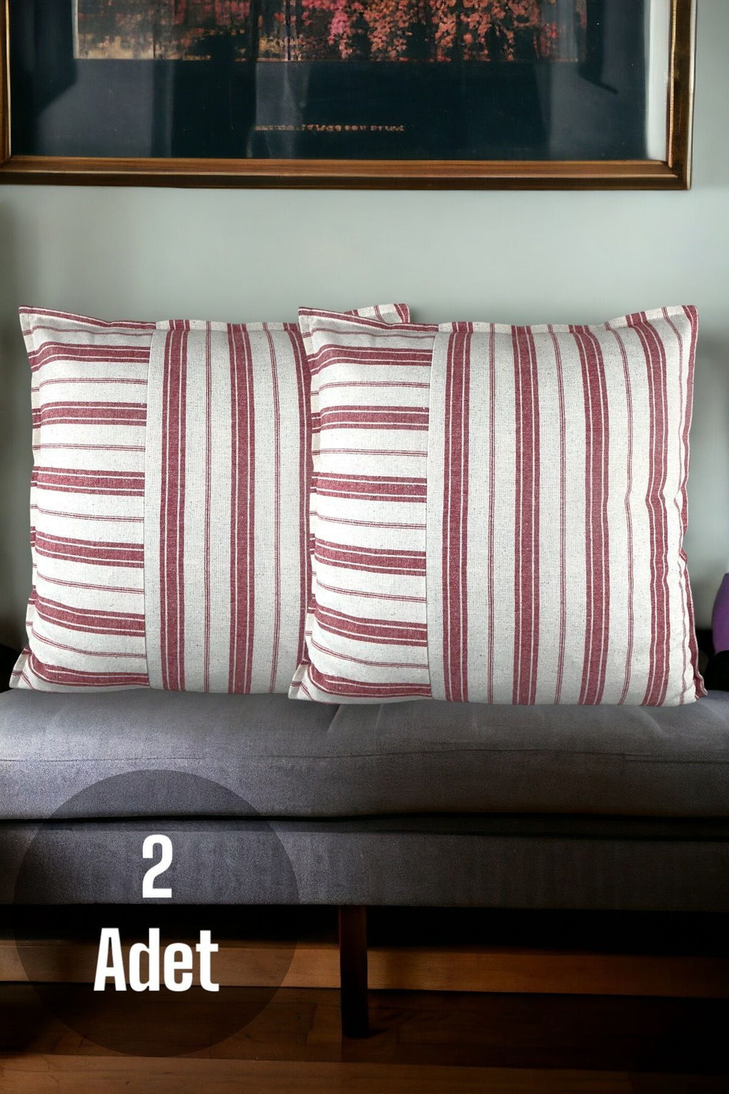 Cotton Modern Red Striped Decorative 2-Piece Cushion / Pillow Case