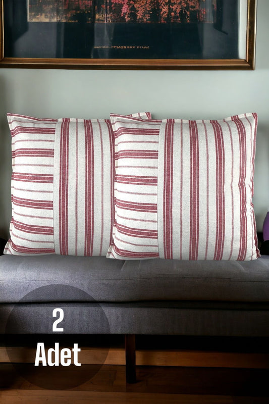Cotton Modern Red Striped Decorative 2-Piece Cushion / Pillow Case