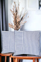 Modern 2-Piece Navy Blue Striped Cotton Decorative Pillow / Cushion Cover