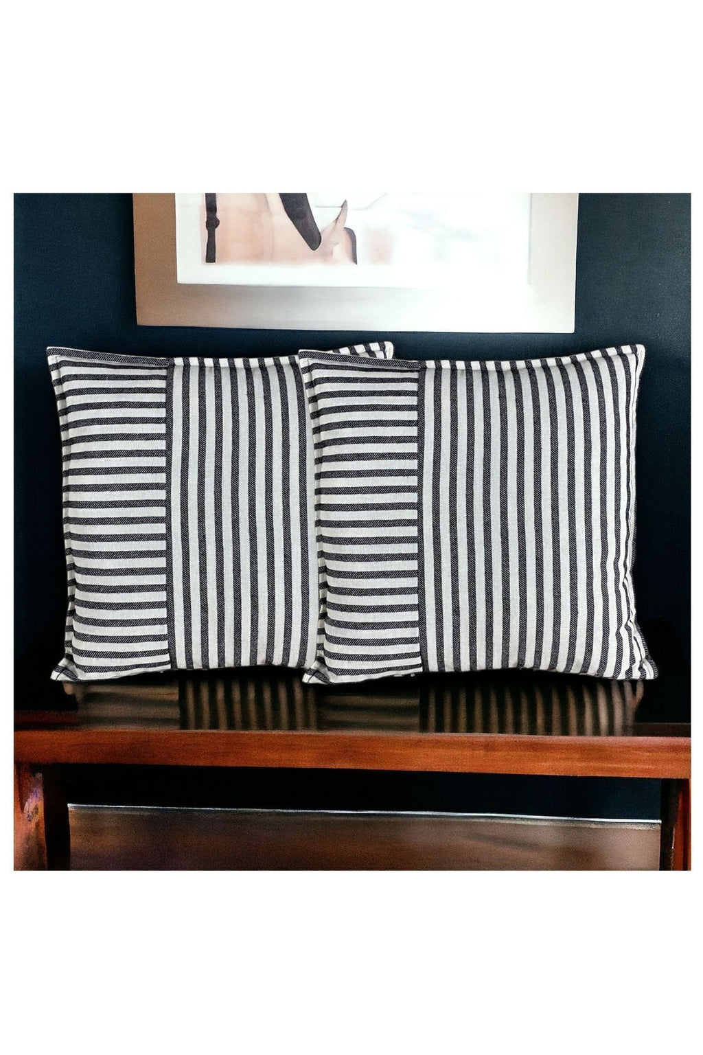 Modern 2-Piece Black Striped Cotton Decorative Pillow / Cushion Cover