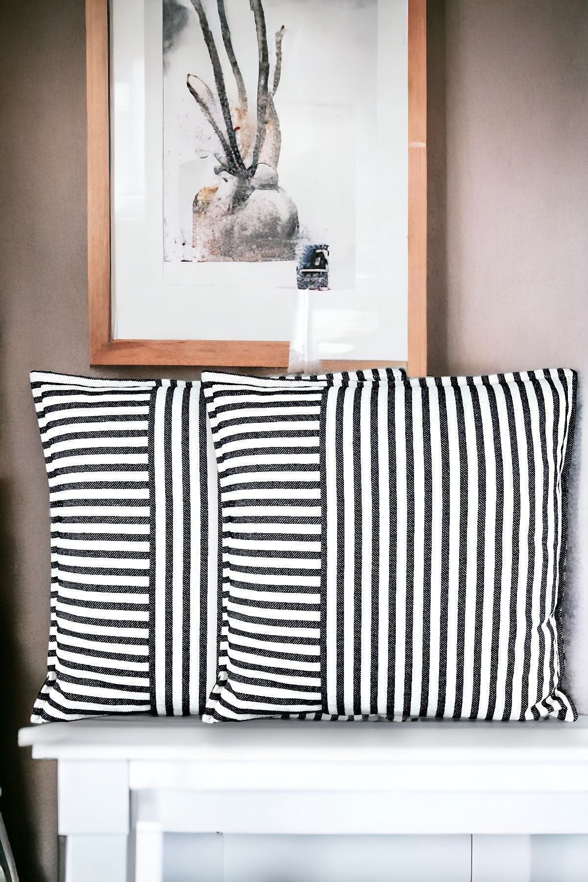 Modern 2-Piece Black Striped Cotton Decorative Pillow / Cushion Cover