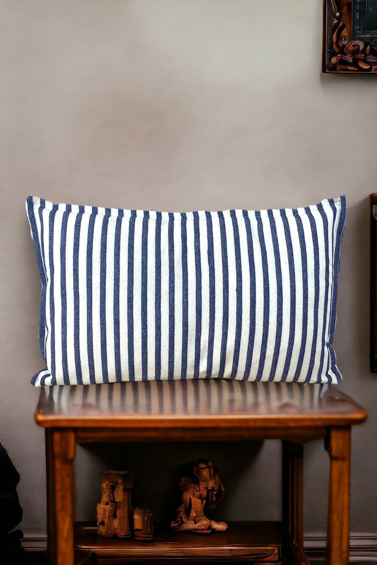 Modern Navy Blue Striped Cotton Decorative Single Pillow / Cushion Cover