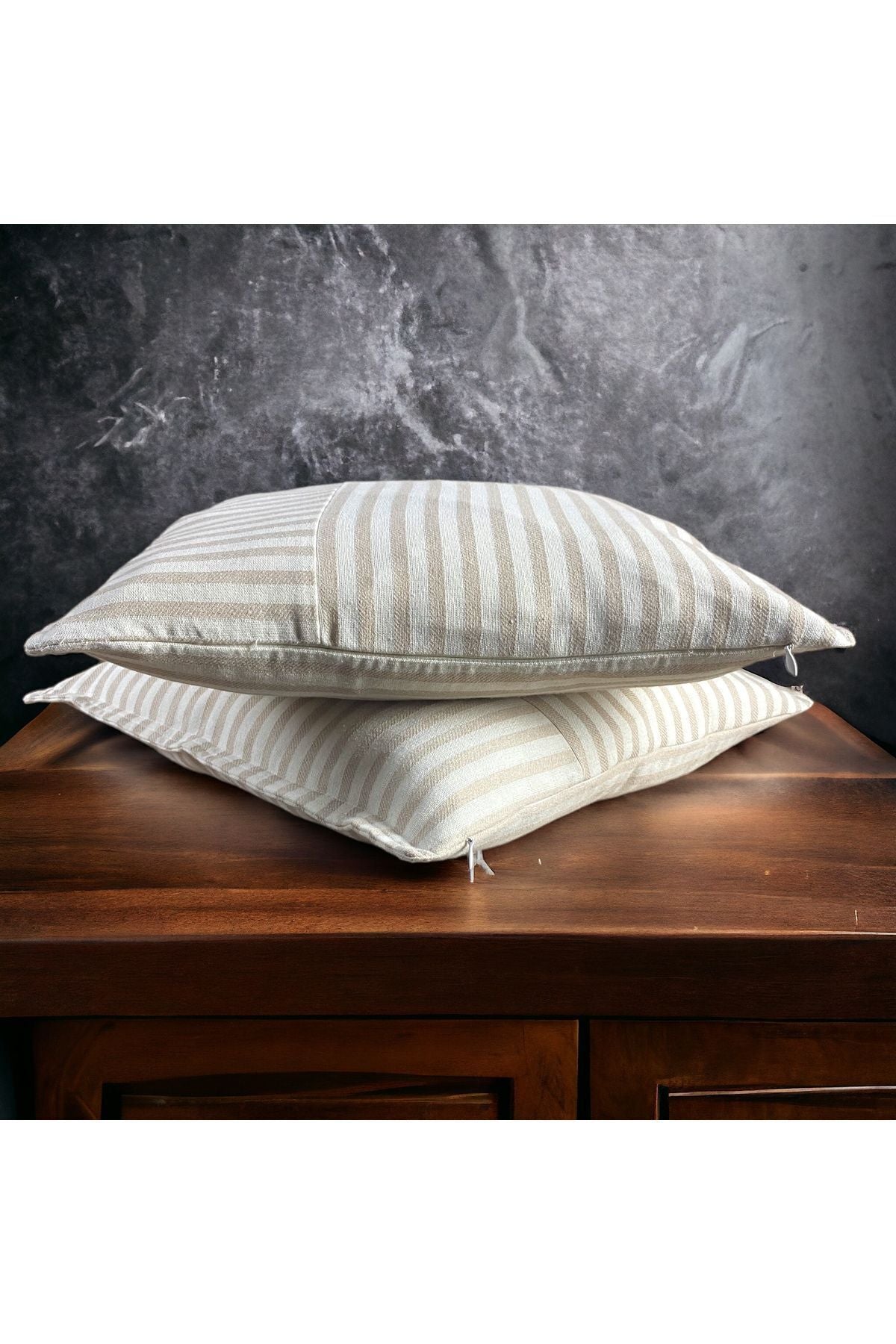 Modern 2-Piece Coffee Striped Cotton Decorative Pillow / Cushion Cover