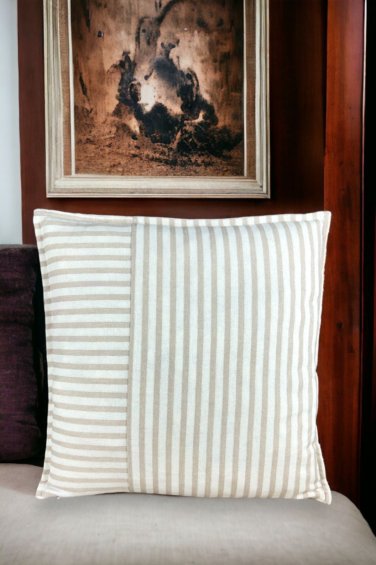Modern Brown Striped Cotton Decorative Single Pillow / Cushion Cover