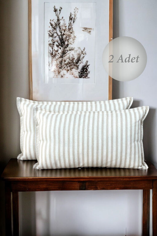 Modern 2-Piece Brown Striped Cotton Decorative 30x50 Cm Pillow/Cushion Cover